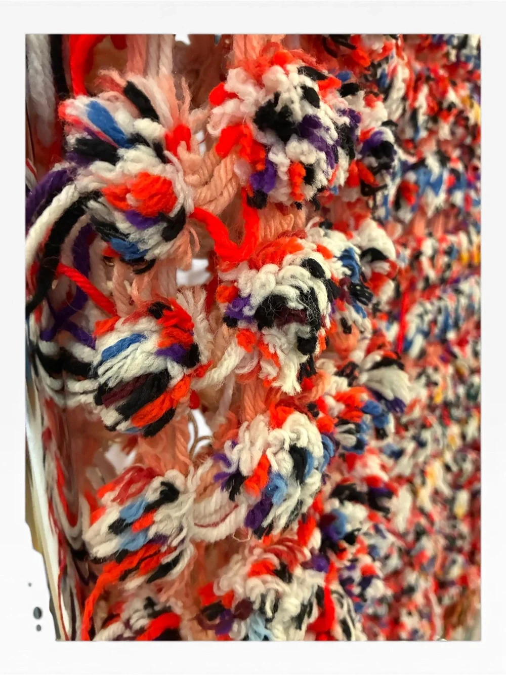Unique Woven Pom Pom and weave multicolored yarn throw blanket. Hand made. 5’x5